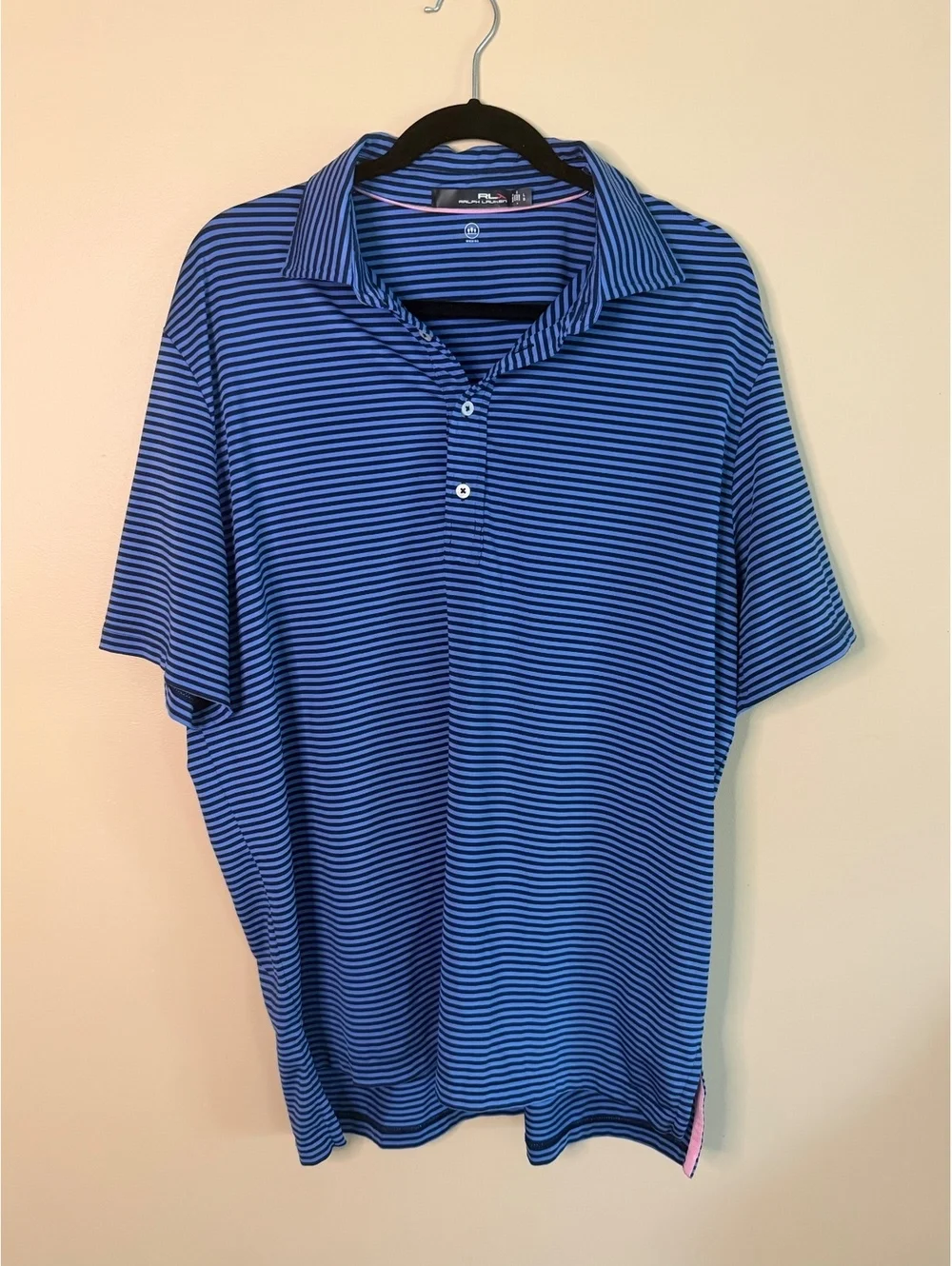 Ralph Lauren RLX Blue and Black Striped Polo Shirt Size L